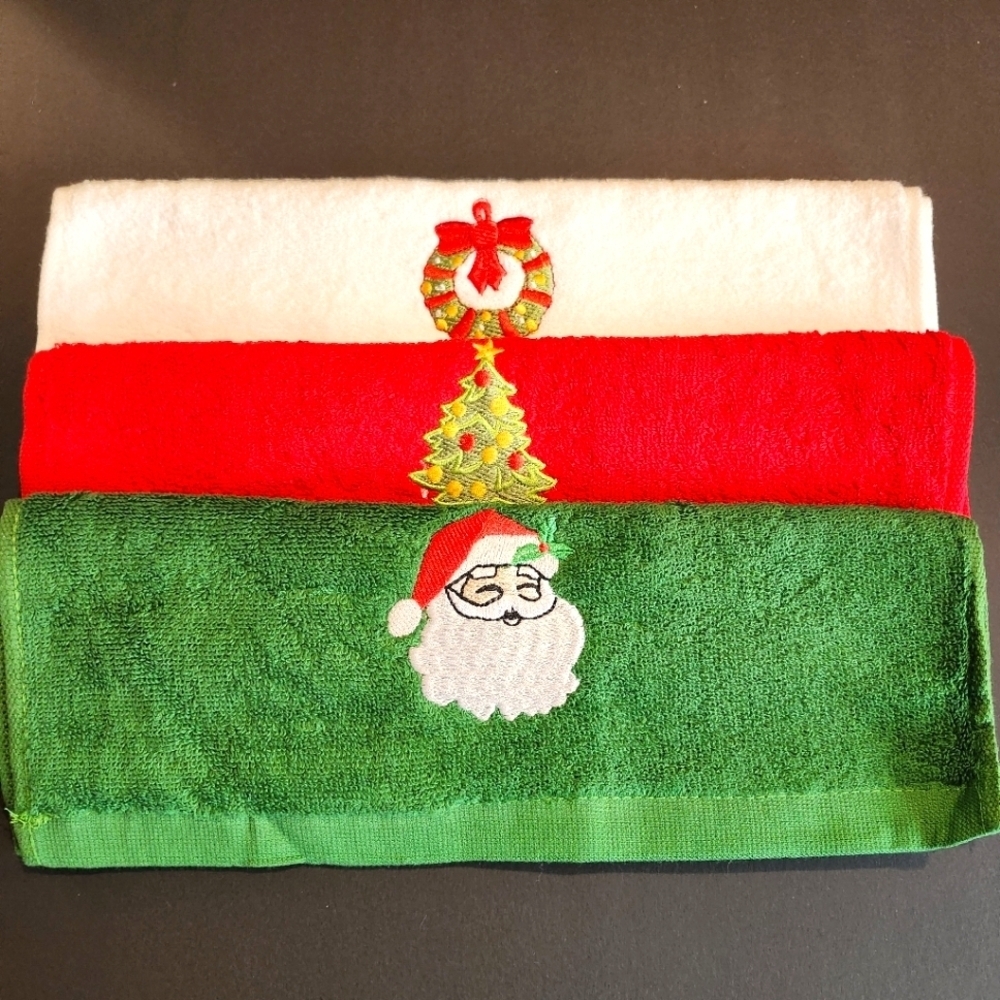 *4 for $30* Christmas Hand Towels - Set 2 - Holiday Decor - Santa Wreath Tree